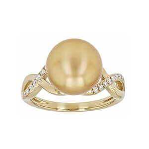 NIB - JTV Golden South Sea Pearl & Moissanite Ring 18k Gold over Silver – Sz 8
